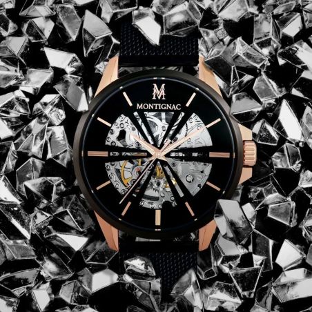 Montre homme automatique montignac origine acier noir mope19a08 – montres squelettes