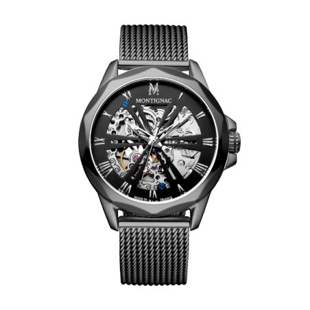 Montre homme automatique montignac origine acier noir mow1005 – montres squelettes
