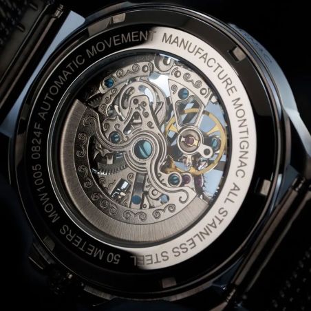 Montre homme automatique montignac origine acier noir mow1005 – montres squelettes