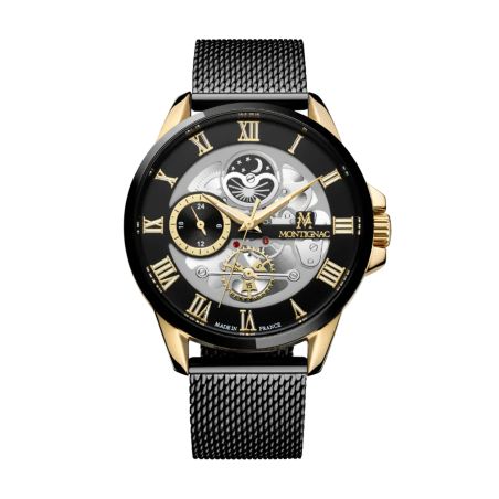 Montre homme montignac origine acier noir mow158 – montres squelettes