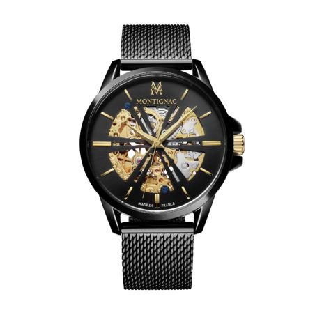 Montre homme automatique montignac origine acier noir mow403 – montres squelettes