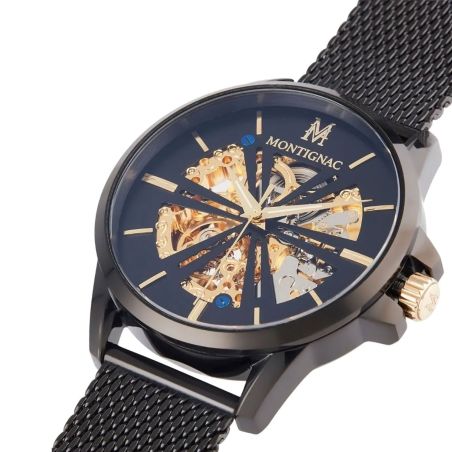 Montre homme automatique montignac origine acier noir mow403 – montres squelettes