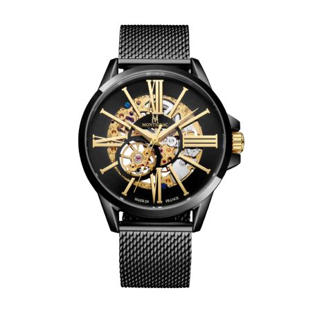 Montre homme automatique montignac origine acier noir mow405 – montres squelettes