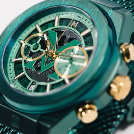 Montre homme automatique montignac origine acier vert mow1309 – montres squelettes