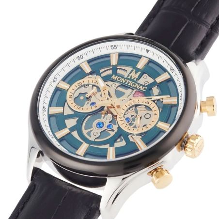 Montre homme montignac origine cuir noir mow607 – montres squelettes