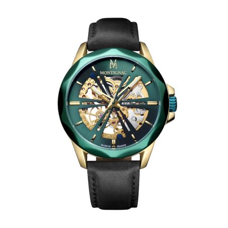 Montre homme automatique montignac origine cuir noir mow613 – montres squelettes
