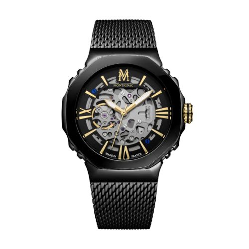 montre homme automatique MONTIGNAC sentinel acier noir MOW1110