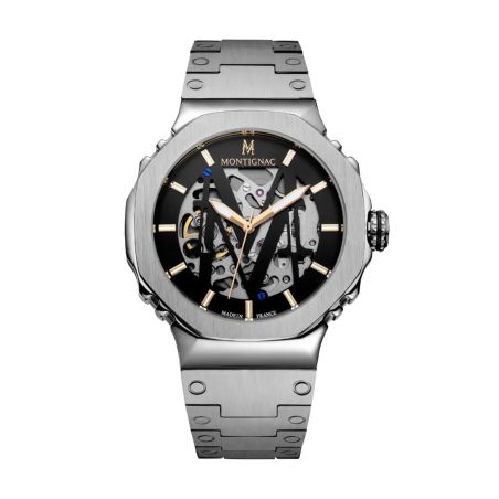 Montre homme automatique montignac sentinel acier gris mow1107 – montres squelettes