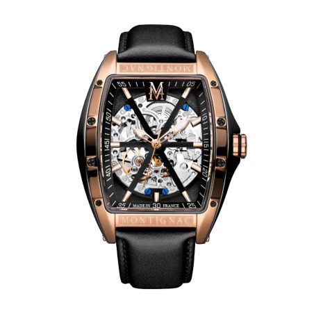 Montre homme automatique montignac paladin cuir noir mow201 – montres squelettes