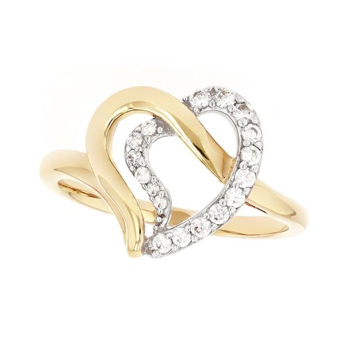 bague femme coeur EDORA PLAQUE OR et oxydes