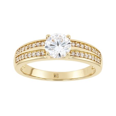 Bague femme solitaire accompagné edora plaque or et oxydes – bagues femme