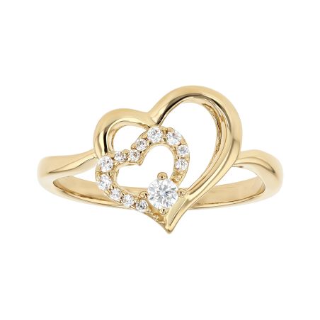 Bague femme double coeurs edora plaque or et oxydes – bagues femme