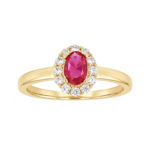 Bague Femme Entourage PLAQUE OR Jaune et Spinelle Rouge