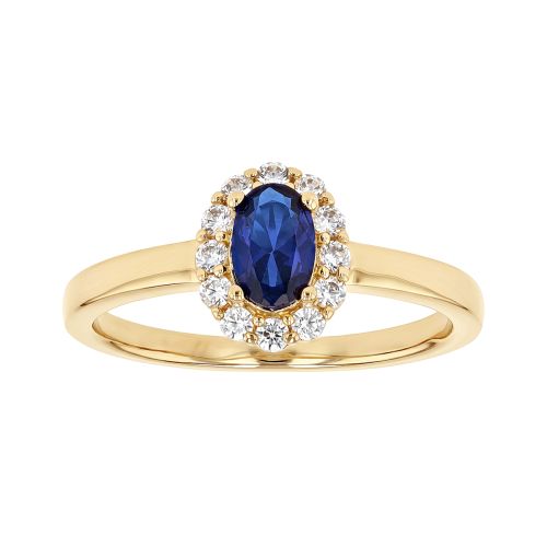 Bague Femme Entourage PLAQUE OR Jaune et Spinelle Bleu
