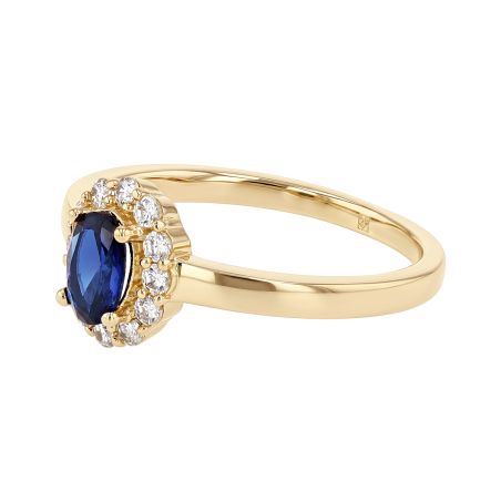 Bague femme entourage plaque or jaune et spinelle bleu – solitaires femme