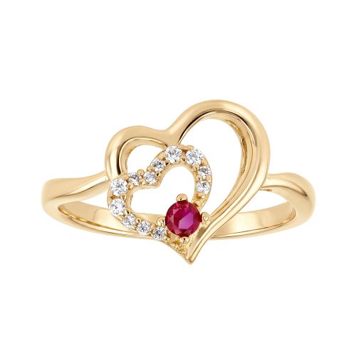 bague femme coeurs EDORA PLAQUE OR et spinelle rouge