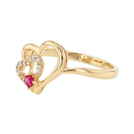 Bague femme coeurs edora plaque or et spinelle rouge – bagues femme