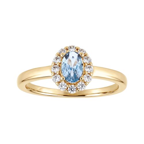 bague femme entourage EDORA PLAQUE OR et spinelle bleue

