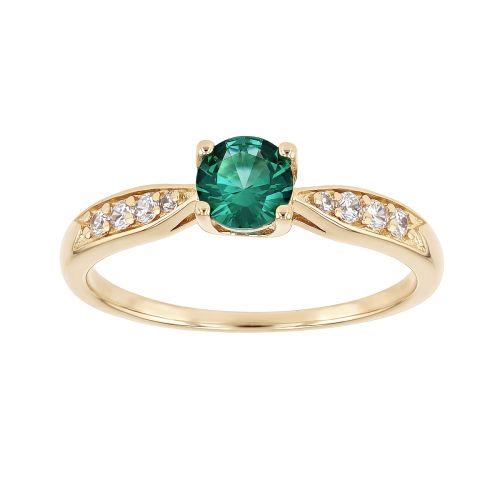 bague femme solitaire accompagné EDORA PLAQUE OR et spinelle verte

