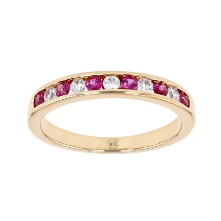 Bague femme alliance edora plaqué or et oxydes rouges edo76100306 – bagues plaqué or