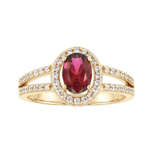 Bague Femme Entourage Ovale EDORA Plaqué Or et Oxyde Rouge EDO76100325