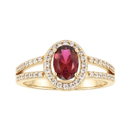 Bague femme entourage ovale edora plaqué or et oxyde rouge edo76100325 – bagues plaqué or