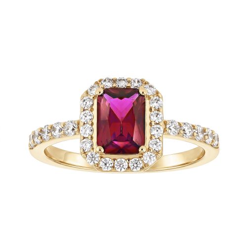 Bague Femme Entourage Rectangulaire EDORA Plaqué Or et Oxyde Rouge EDO76100318