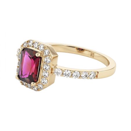 Bague femme entourage rectangulaire edora plaqué or et oxyde rouge edo76100318 – bagues plaqué or