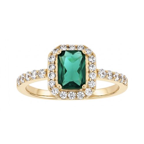 Bague Femme Entourage Rectangulaire EDORA Plaqué Or et Oxyde Vert EDO76100317