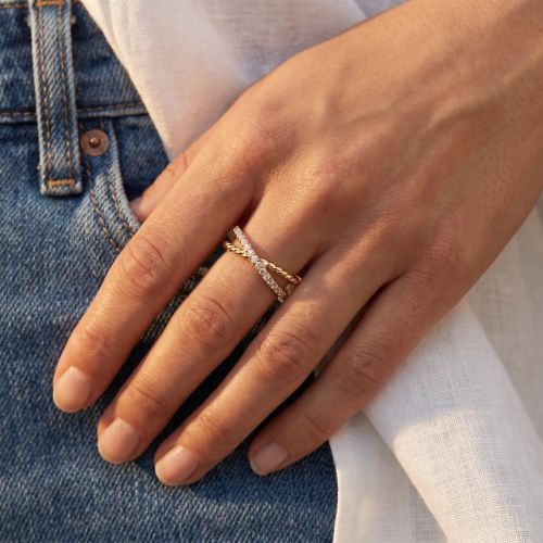 Bague Femme Croisée EDORA Plaqué Or et Oxydes EDO76100320