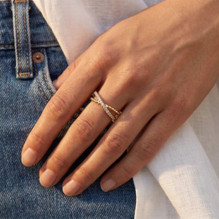 Bague Femme Croisée EDORA Plaqué Or et Oxydes EDO76100320