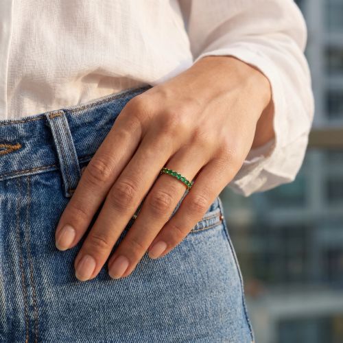 Bague femme alliance EDORA plaqué or et oxydes verts EDO76100294