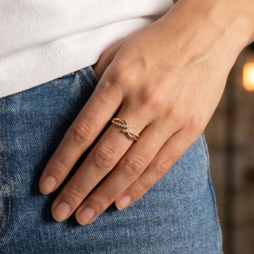 Bague femme Croisée EDORA plaqué or et oxydes EDO76100291