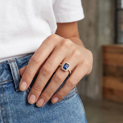 Bague Femme Entourage Rectangulaire EDORA Plaqué Or et Oxyde Bleu EDO76100316