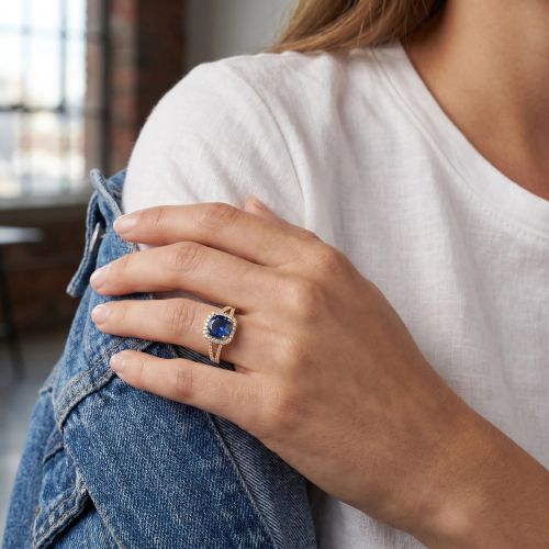 Bague femme Entourage EDORA plaqué or et oxyde bleu EDO76100257