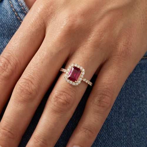 Bague Femme Entourage Rectangulaire EDORA Plaqué Or et Oxyde Rouge EDO76100318