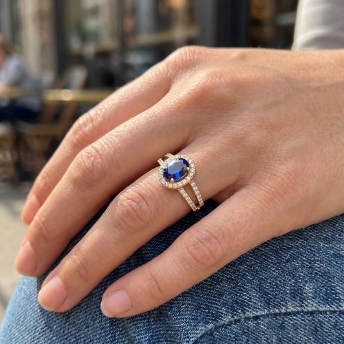 Bague Femme Entourage Ovale EDORA Plaqué Or et Oxyde Bleu EDO76100323