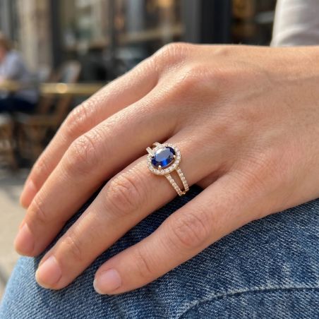 Bague Femme Entourage Ovale EDORA Plaqué Or et Oxyde Bleu EDO76100323