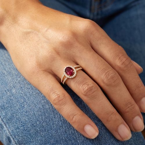 Bague Femme Entourage Ovale EDORA Plaqué Or et Oxyde Rouge EDO76100325