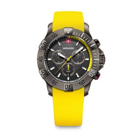 Montre homme chronographe quartz wenger seaforce silicone jaune 01.0643.129 – montres suisses
