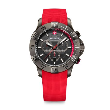 Montre homme chronographe quartz wenger seaforce silicone rouge 01.0643.128 – montres suisses