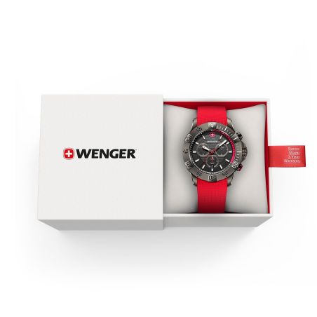 Montre homme chronographe quartz wenger seaforce silicone rouge 01.0643.128 – montres suisses