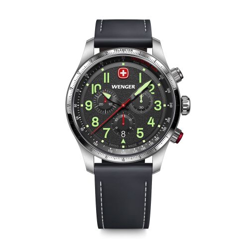 Montre Homme chronographe Quartz WENGER Terragraph Cuir Noir 01.0543.110
