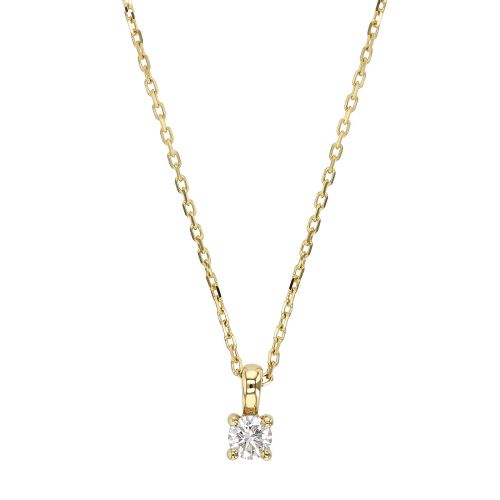Collier Femme Solitaire EDORA OR 9 Carats Jaune et Diamant de Synthèse 0,10 ct EDOCOL/454.10.J.5.9
