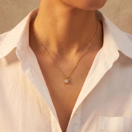 Collier Femme Solitaire EDORA OR 9 Carats Jaune et Diamant de Synthèse 0,10 ct EDOCOL/454.10.J.5.9