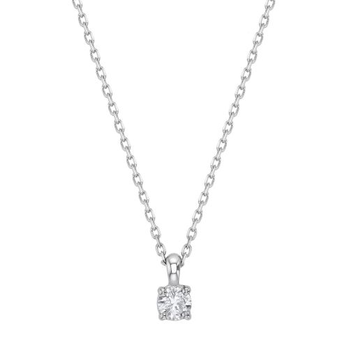 Collier Femme Solitaire EDORA OR 9 Carats Blanc et Diamant de Synthèse 0,20 ct EDOCOL/456.20.G.5.9