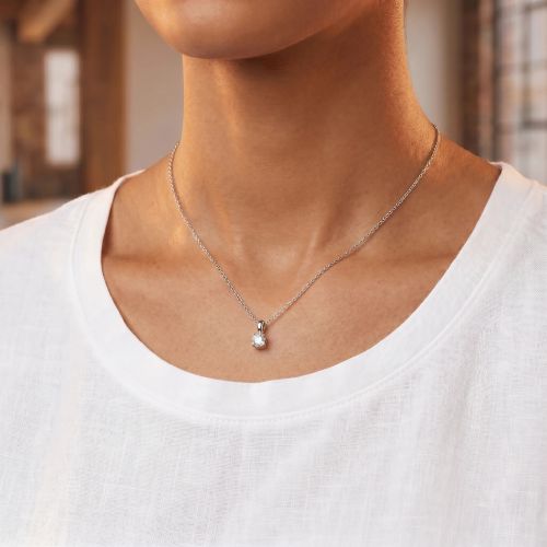 Collier Femme Solitaire EDORA OR 9 Carats Blanc et Diamant de Synthèse 0,20 ct EDOCOL/456.20.G.5.9