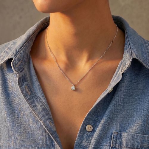 Collier Femme Solitaire EDORA OR 9 Carats Blanc et Diamant de Synthèse 0,30 ct EDOCOL/463.30.G.5.9