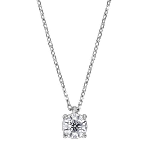 Collier Femme Solitaire EDORA OR 9 Carats Blanc et Diamant de Synthèse 0,50 ct EDOCOL/465.50.G.5.9