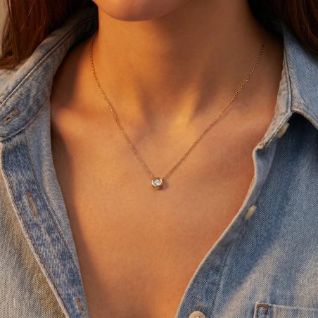 Collier Femme Solitaire EDORA OR 9 Carats jaune et Diamant de Synthèse 0,07 ct EDOCOL/152.07.J.5.9